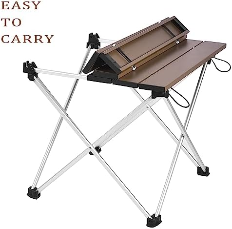 Grope Small Folding Camping Table with Aluminum Table Top, Beach Table for Sand with Carrying Bag,Prefect for Outdoor,Picnic,BBQ,Cooking,Festival