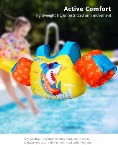 Toddler Swim Vest for 1-3-5,6,7,8,9 Years Old, Puddle Pool Floats Kids Jumper 20-30-50-60-70 Pounds, Swimming Arm Floaties with Shoulder Harness Arm Wings for Swimmies, Toddlers, Boys, Girls