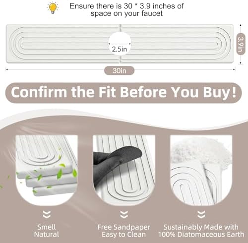 Faucet Mat for Kitchen Sink - Super Absorbent Diatomite Fast Drying Stone, Quick Drying Splash Guard,Prevents Moisture Buildup Sink, Durable Protector for Kitchen,Bathroom Counter