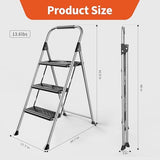 3 Step Ladder, Folding Step Stool with Anti-Slip Wide Pedal, Soft Handle, Anti-Slip Feet, Sturdiest Steel Construction, 900lbs Capacity Steel Ladder for Home and Office, Grey