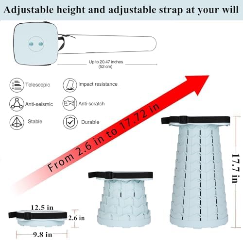 Fishboy Upgraded Square Collapsible Stool, 400lb Max Weight, Lightweight But Sturdy, Portable Retractable Folding Telescoping Foldable Camping Stool for Adults Outdoor Fishing Hiking Travel BBQ