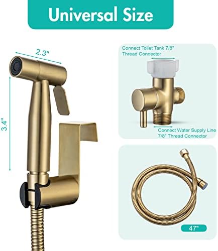 BARROCK Handheld Bidet Sprayer for Toilet, Stainless Steel Metal Made Baby Cloth Diaper Spraying Kit, Bathroom Toilet Bidet Attachment Set for Bathing Pets and Feminine Hygiene, Brushed Brass Gold