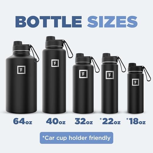 IRON °FLASK Camping & Hiking Hydration Flask with 3 Lids - Stainless Steel, Double Walled & Vacuum Insulated Water Bottle - Leak Proof & BPA Free (Dark Night, Spout - 64 oz)