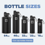 IRON °FLASK Camping & Hiking Hydration Flask with 3 Lids - Stainless Steel, Double Walled & Vacuum Insulated Water Bottle - Leak Proof & BPA Free (Dark Night, Spout - 64 oz)