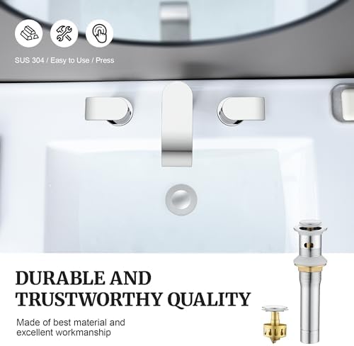 Pop up Sink Drain Stopper for Bathroom Vessel Vanity Sink Art Basin Chrome, Small Cap with Overflow, Metal Pop-up Drain Strainer with Detachable Basket Stopper