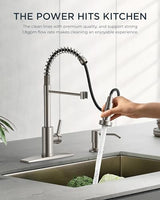FORIOUS Kitchen Faucet with Soap Dispenser, Brushed Nickel Stainless Steel Spring Sink Faucet with Pull Down Sprayer Transitional Single Handle for Farmhouse Camper Laundry Camper