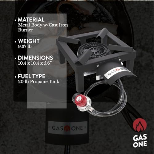 GasOne High Pressure Single Propane Burner - Outdoor Cooking with Heat Shield and Guard – Propane Burner Head for Camping, Tailgating, Seafood Boil, Home Brewing - Patent Pending