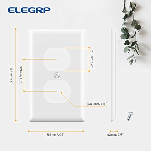 ELEGRP Duplex Receptacle Outlet Covers, 1-Gang Standard Size Wall Plates, Unbreakable Polycarbonate Dual Outlet Faceplates Covers, UL Listed, Color-matched Screws Included (20 Pack, Glossy White)