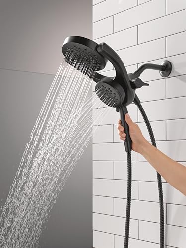 Delta Faucet 5-Setting HydroRain 2-in-1 Dual Shower Head with ProClean Spray, Matte Black Round Shower Head with Hose, Hand Held Shower Head, Matte Black 75419BL