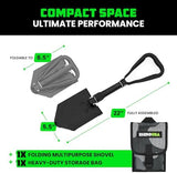 RHINO USA Folding Survival Shovel w/Pick - Heavy Duty Carbon Steel Military Style Entrenching Tool for Off Road, Camping, Gardening, Beach, Digging Dirt, Sand, Mud & Snow.