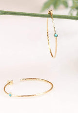 14K Gold-Plated Dainty Hoop Earrings with Simulated Blue Turquoise