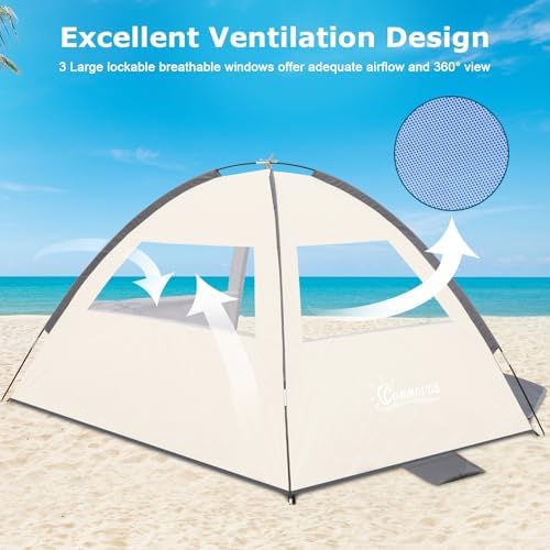 COMMOUDS Beach Tent Sun Shade for 3/4-5/6-7/8-10 Person, UPF 50+ Beach Sun Shelter Canopy Tent, Lightweight, Easy Set Up and Carry