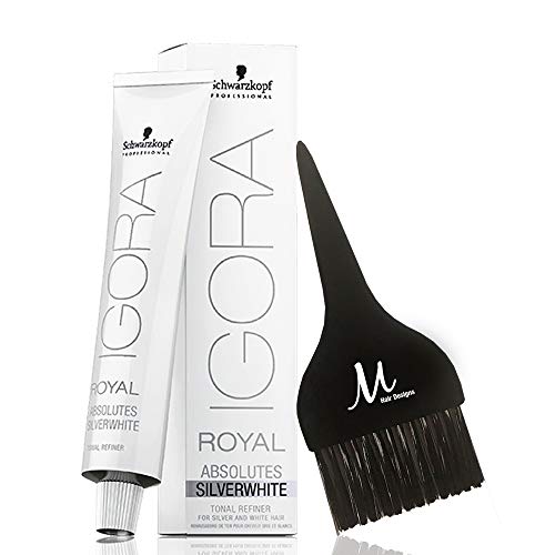 Igora Royal Absolutes SilverWhite Tonal Refiner SILVER 60 ml and M Hair Designs Tint Brush (Bundle 2 items)