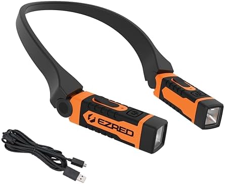 EZRED NK15-OR ANYWEAR Rechargeable Neck Light for Hands-Free Lighting, Orange, Perfect Light for Mechanics, Camping, Hunting, DIY Projects, Reading