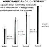 Tent Poles Adjustable Tarp Poles Steel Rods for Tarp Canopy Camping Replacement Set of 2 +Pegs & Reflective Ropes