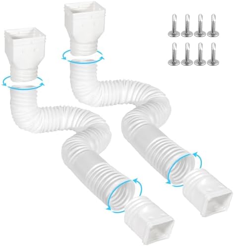 2 Pack Flexible Gutter Downspout Extensions Extendable from 21" to 67", Downspout Extender Comes with Adapters, Thickened Down spout Drain Extension for Rainwater Drainage(White)