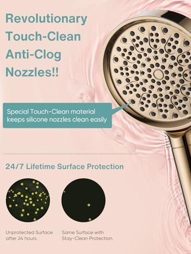 Cobbe Filtered Shower Head with Handheld, High Pressure 6 Spray Mode Showerhead with Filters, Water Softener Filters Beads for Hard Water - Remove Chlorine - Reduces Dry Itchy Skin, Egyptian Gold