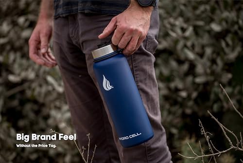 HYDRO CELL Stainless Steel Insulated Water Bottle with Straw - For Cold & Hot Drinks - Metal Vacuum Flask with Screw Cap and Modern Leakproof Sport Thermos for Adults (Navy 40oz)