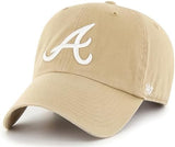47 Brand MLB Khaki White Primary Logo Clean Up Adjustable Strap Baseball Dad Hat Cap, Adult One Size Fits All