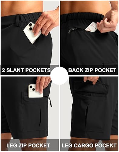 Pudolla Men's Hiking Cargo Shorts 7" Lightweight Quick Dry Casual Work Shorts for Men Summer Travel Golf with 5 Pockets