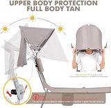 Backpack Beach Tanning Chair with Canopy Sun Shade & Face Hole, 6 Position Folding Lounge Sun Chair for Adults Outside Reading Sunbathing Poolside Camping Lawn, UPF 50+, Patent Design