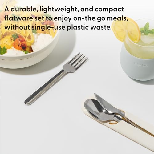 W&P Porter Stainless Steel Utensils with Silicone Carrying Case | Terrazzo Charcoal | Spoon, Fork & Knife for Meals on the Go | Portable and Compact Set