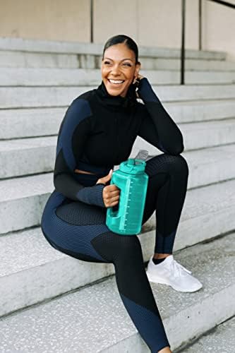 ZULU Goals Large Water Bottle Jug with Time Marker & Handle for All Day Hydration | Silicone Soft Straw with Locking Leak-Proof Lid | For Gym, Camping, Workout, and Outdoors | BPA-Free | 64oz, 128oz