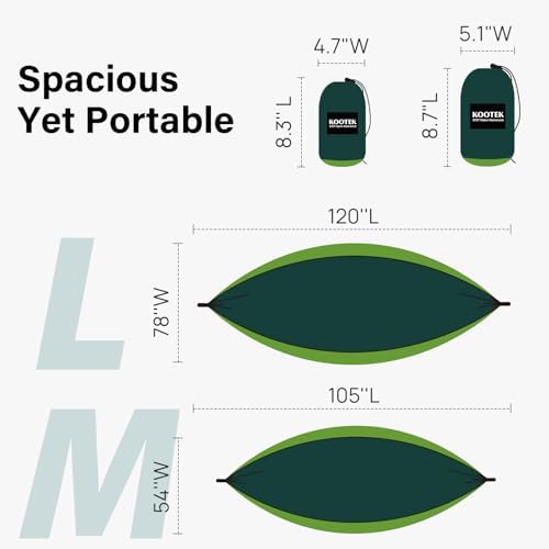 Kootek Camping Hammock 500 lbs Capacity, Portable Hammocks with Tree Straps & Attached Carry Bag, Camping Essentials Gear, Perfect for Outside Indoor Hiking Beach Backpack Travel