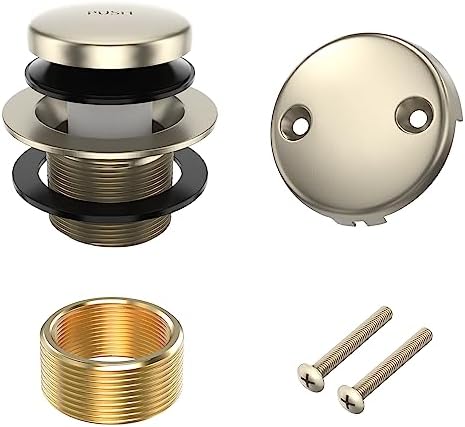 All Metal Tip-Toe Bathtub Drain Kit with Two-Hole Overflow Faceplate and Universal Fine/Coarse Thread Assembly, Bath Tub Drain Kit fits All Bathtub -Brushed Nickel
