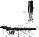 YITAHOME 2 Pcs Camping Cots w/Mattress Portable Lounge Chair Outdoor Folding Cot Heavy Duty 575 LB Capacity 1200D Oxford w/Carry Bag Travel Camp Bed for Camping, Office, Traveling, Black