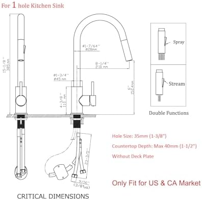 Havin Gold and Black Kitchen Faucet with Pull Down Sprayer, High Arc Stainless Steel Material, with cUPC Ceramic Cartridge,Without Deck Plate,Fit for 1 Hole Kitchen Sink or Laundry Sink