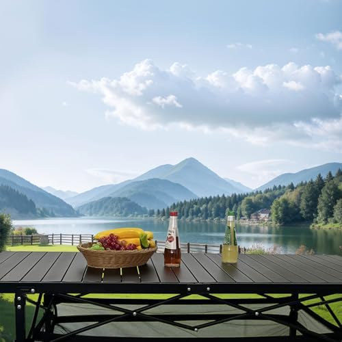 Large Folding Camping Table Aluminum with Storage for 4-6 People 55"X27.5" Roll Up Tall Outdoor Portable Table Lightweight with Carry Bag for Picnic BBQ Backyard Beach