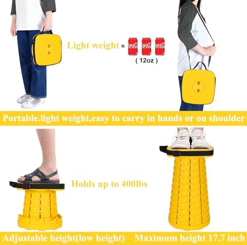 Fishboy Upgraded Collapsible Stool, 400lbs Max Weight, Lightweight But Sturdy, Portable Retractable Folding Telescoping Foldable Camping Stool for Adults Outdoor Fishing Hiking Gardening Travel BBQ