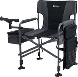 Fishing Chairs with Rod Holder, Folding Ice Fishing Chair for Adults Outdoor Camping Chair Leg Adjustable with Cooler Bag and Storage Bag for Ice Fishing, Camp, Lawn, Patio, Garden (Black)