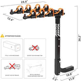 Hitch Bike Rack Mounts on Car, SUV, RV, 2" Hitch Receiver, 4 Bike Capacity, 143 lbs Load, Tilt Release, Rubber Straps