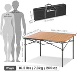 Portable Outdoor Camping Table Large for 2-6 Person - Foldable Camp Table with Aluminum Roll-Up Top & Carry Bag for BBQ, Tailgating, Backyard, 220 Lbs Capacity, Stable & Sturdy (Natural)