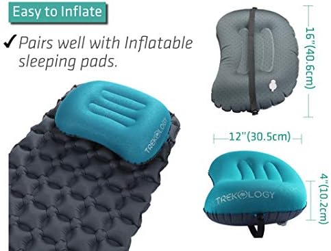 TREKOLOGY Ultralight Inflatable Camping Travel Pillow - ALUFT 2.0 Compressible, Compact, Comfortable, Ergonomic Inflating Pillows for Neck & Lumbar Support While Camp, Hiking, Backpacking