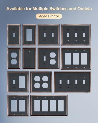 4-Pack Single Duplex Outlet Cover Plate, Decorative Aged Bronze Switch Plates and Outlet Covers, Metal Wall Plates for Electrical Outlets, 1 Gang Receptacle Cover, Corrosion Resistant