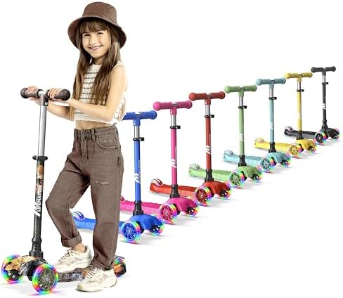 Kids Scooter – Children and Toddler 3 Wheel Kick Scooter – LED Wheel Lights Illuminate When Rolling– Adjustable Handlebar – Indoor and Outdoor