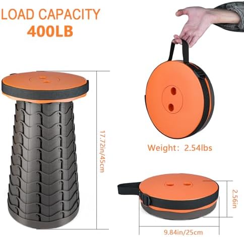 Boreeman Upgraded Folding Stool Lightweight Yet More Sturdy with Load Capacity 400lbs Portable Collapsible Stool for Camping Fishing Hiking BBQ (Orange)