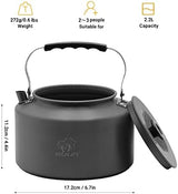 Bulin Camping Kettle, 2.2L Large Portable Stovetop Tea Kettle Fast Heating Boiling Hot Water for Open Fire Lightweight Coffee Pot with Anti-Scald Handle & Carry Bag for Outdoor Hiking Picnic Travel