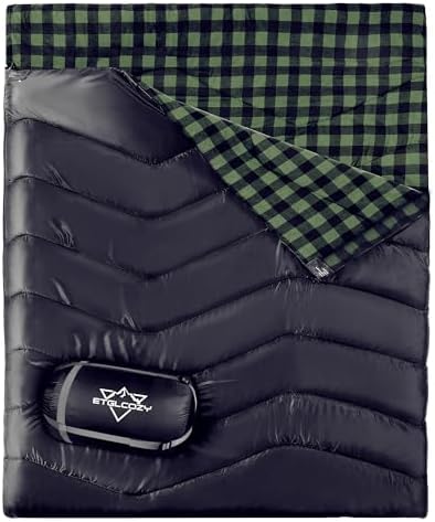 Double Sleeping Bag for Adults Kids Camping, XL Queen Size Sleeping Bags for 2 Person All Season Hiking Backpacking, Lightweight Waterproof with Compression Sack