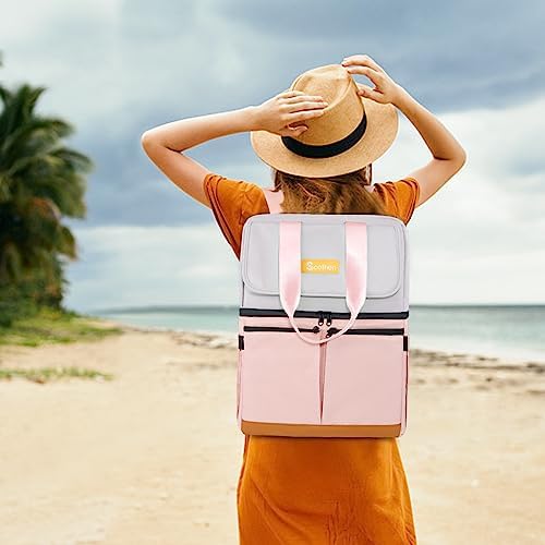 Backpack Cooler with Double Decker & 12 Ice Packs- Keeps 36 Cans Cold for Up to 24 Hours- Waterproof & Leak Proof Insulated Cooler Backpack- Stylish Cooler Bookbag for Women Travel Work Beach