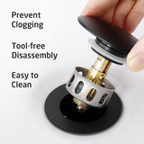 KES All Metal Bathroom Sink Drain with Strainer Basket Hair Catcher Anti Clog Pop Up Drain Stopper for Lavatory Vanity Vessel Sink with Overflow, Rustproof 18/8 Stainless Steel Matte Black S2013A-BK