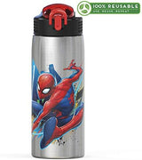 Zak Designs 27oz Marvel 18/8 Single Wall Stainless Steel Water Bottle with Flip-up Straw and Locking Spout Cover, Durable Cup for Sports or Travel (27oz, Spider-Man)