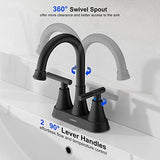 Bathroom Faucets for Sink 3 Hole, Hurran 4 inch Matte Black Bathroom Sink Faucet with Pop-up Drain and 2 Supply Hoses, Stainless Steel Lead-Free Centerset Faucet for Vanity RV, 2 Pack