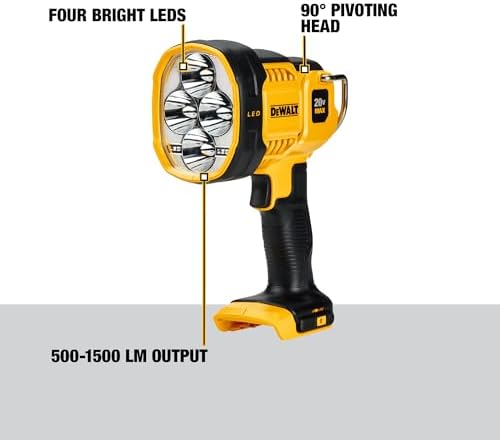 DEWALT 20V MAX LED Work Light, Handheld Spotlight with 508 Yard Distance, Pivoting Head, 1500 Lumens, Cordless, Battery Not Included (DCL043)