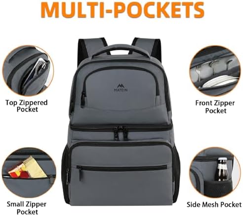 MATEIN Cooler Backpack, 26 Cans Insulated Lunch Backpack for Men Women, Leakproof Double Layer Lunch Cooler Bag Lightweight Soft Lunch Backpack with Cooler Compartment, Beach Camping Hiking Beer Gifts