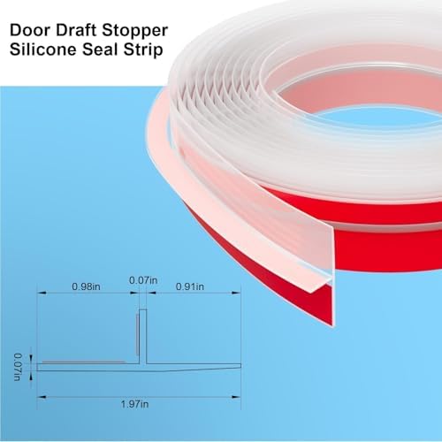 T-Shaped Door Draft Stopper, 1.97 in x 20 Ft Silicone Seal Strip for Windows Gaps, 1.8mm Thickest Seal Strip Weather Stripping Shower Sweep, Clear