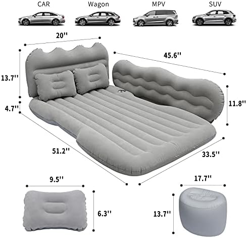 Air Mattress, Inflatable Bed for SUV Car, Truck, Car Sleeping, Camping, Travel, Hiking, Trip and Other Outdoor Activities (Gray)